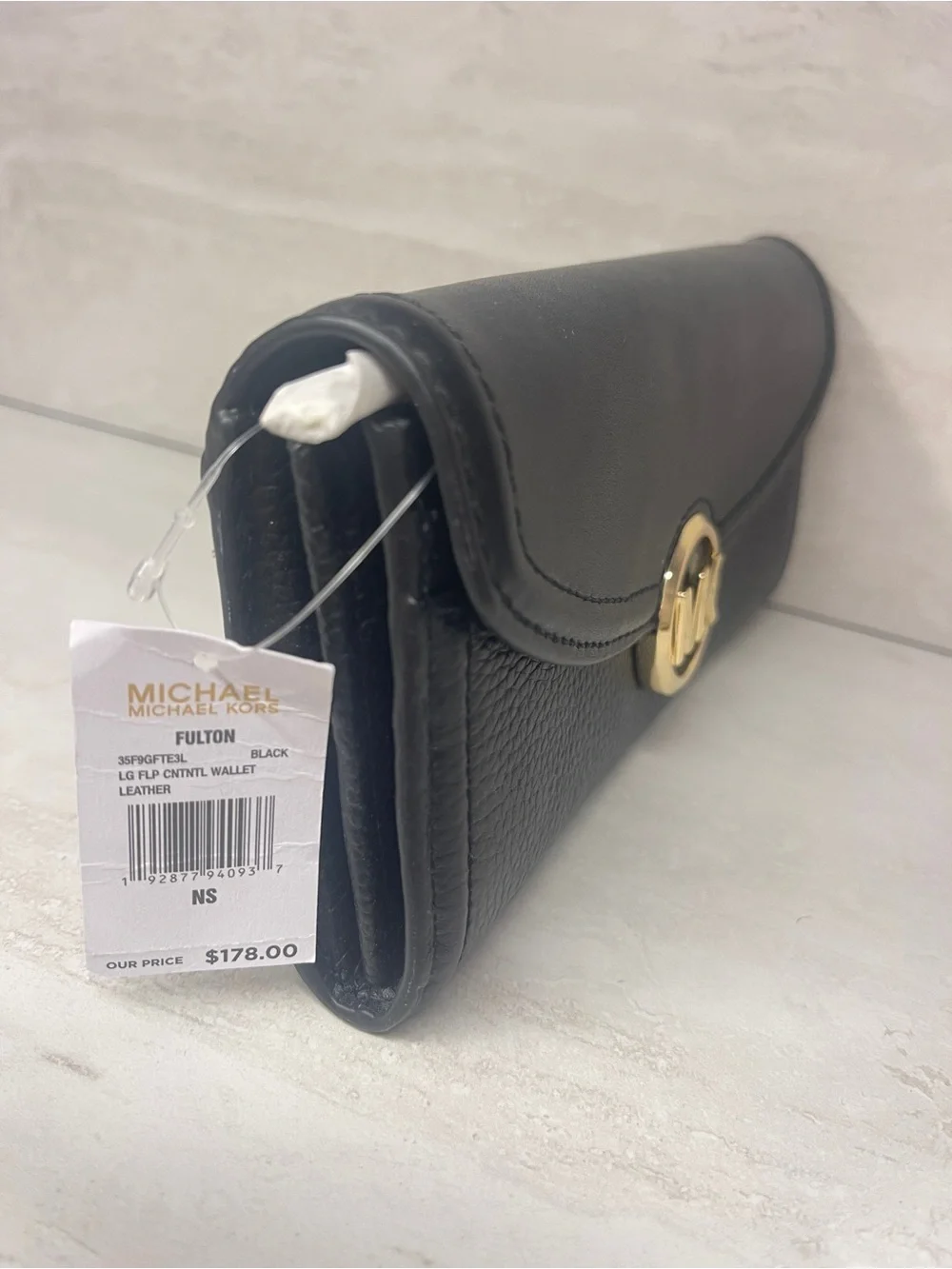 Michael Kors Fulton Flap Continental Wallet Black Pebble Leather